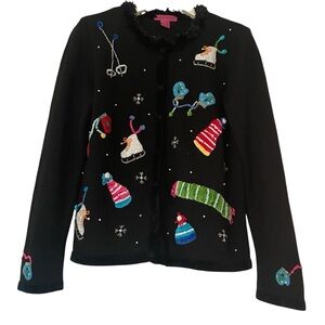 Vintage Bobbie Bell Women’s Festive Holiday Embroidered Knit Cardigan Size Small